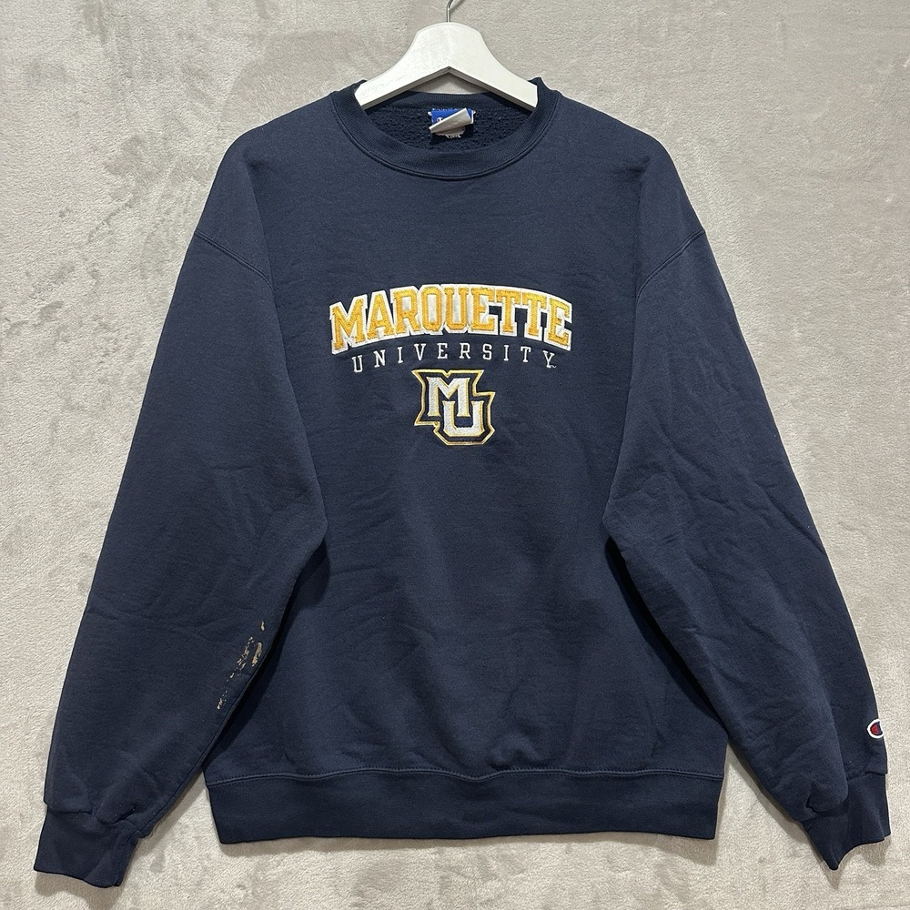 Champion Large Navy Marquette Golden Eagles University Logo Crewneck Sweatshirt